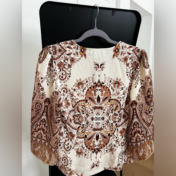 Satin Bell Sleeve Paisley Printed Blouse Cupcakes and Cashmere Brown & Cream - Picture 6 of 10